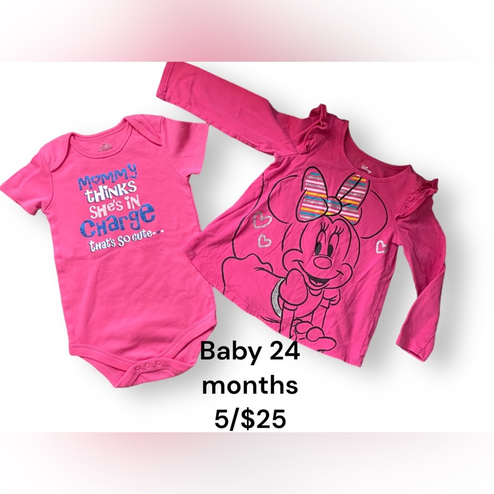 Minnie Mouse long sleeve pink shirt & one piece body suit size 24 months.